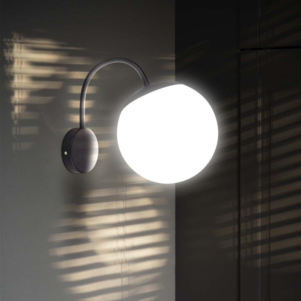 V-TAC Lampada LED da Muro con Sfera Opale 1XE27 Colore Nero Opaco IP44 V-TAC Lampada LED da Muro con Sfera Opale 1XE27 Colore Nero Opaco IP44